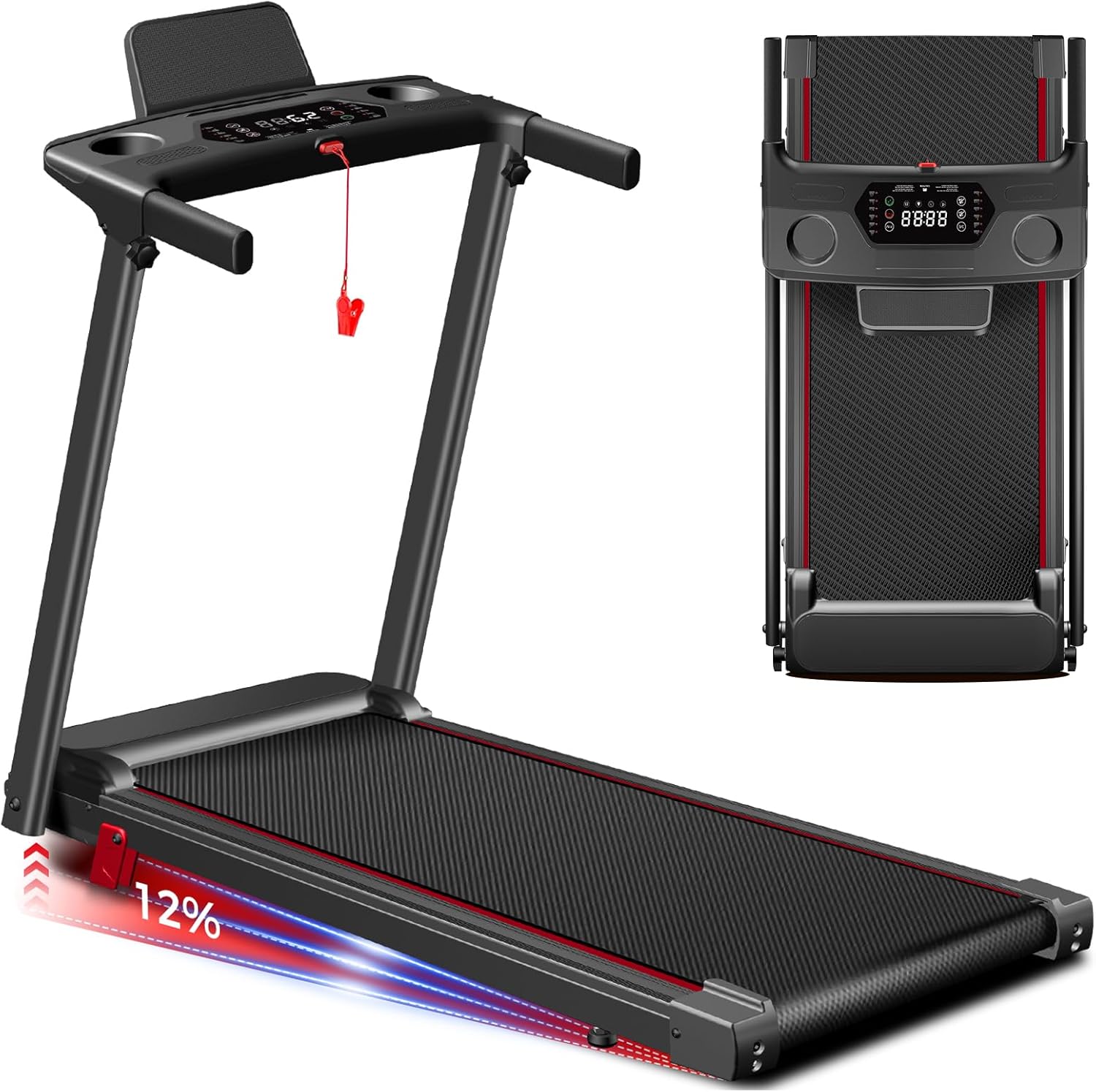 Treadmills for Home 3.0HP Foldable Treadmill with 12% Incline Small