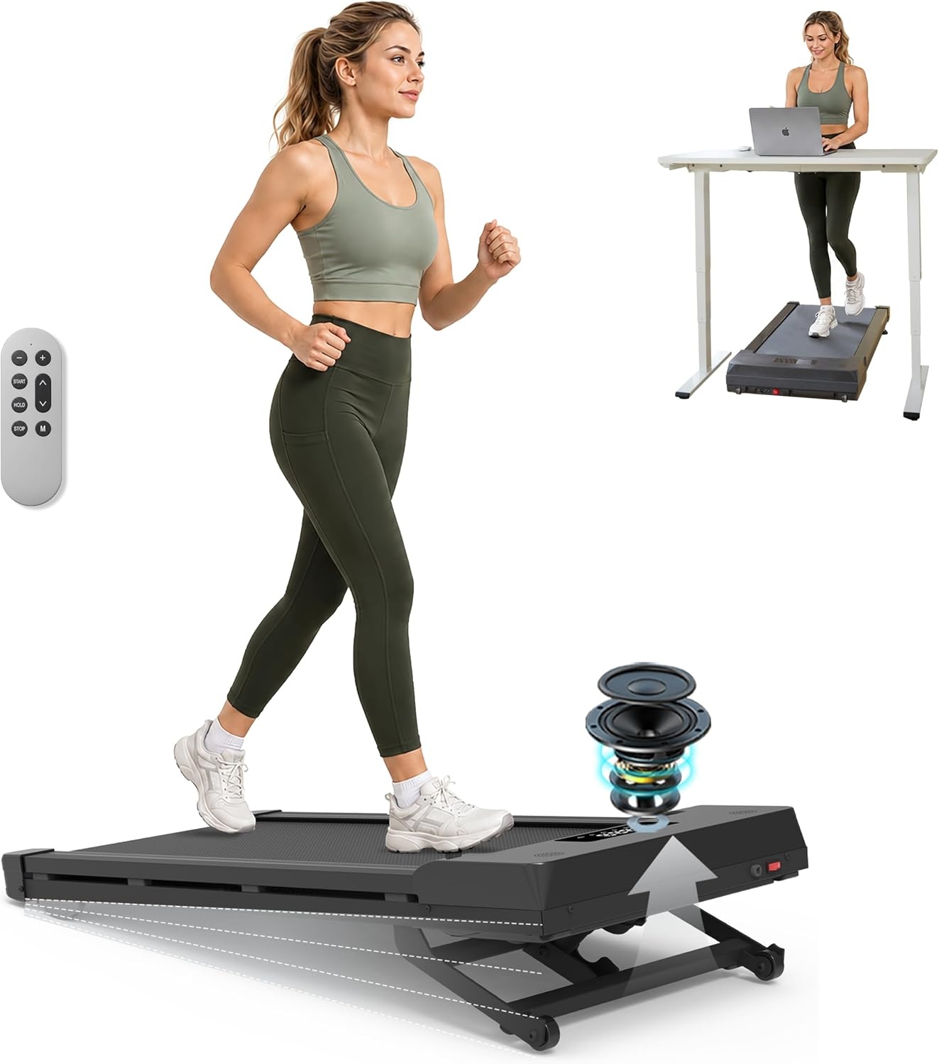 Walking Pad Treadmill, Auto Incline 12%, Under Desk Treadmill, Grey Black