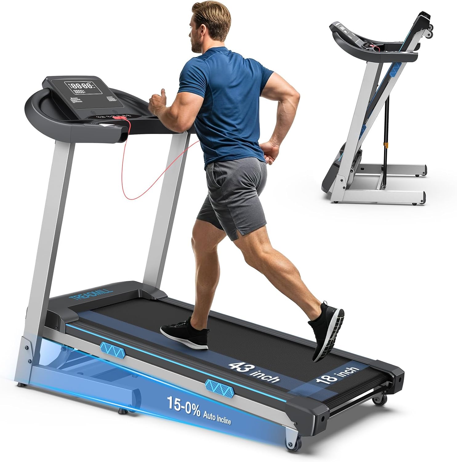 WELLFIT Heavy Duty Auto Incline Foldable Treadmill for Home, 400LB Capacity