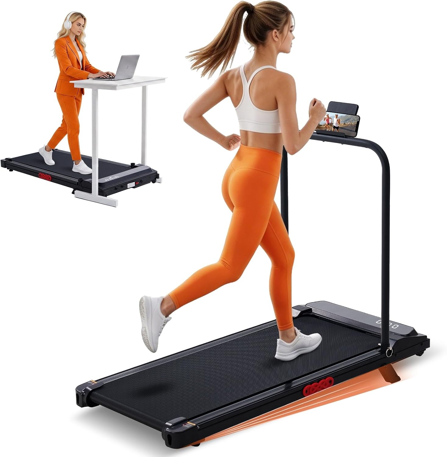 KASSADIN Electric Treadmill for Home Small, Walking Pad with Handle Bar, 3.5HP Portable Mini Treadmill for Home Exercising, Small Walking Pad Treadmill with Handle Bar and Incline, 0.6-10MPH, 400LBS