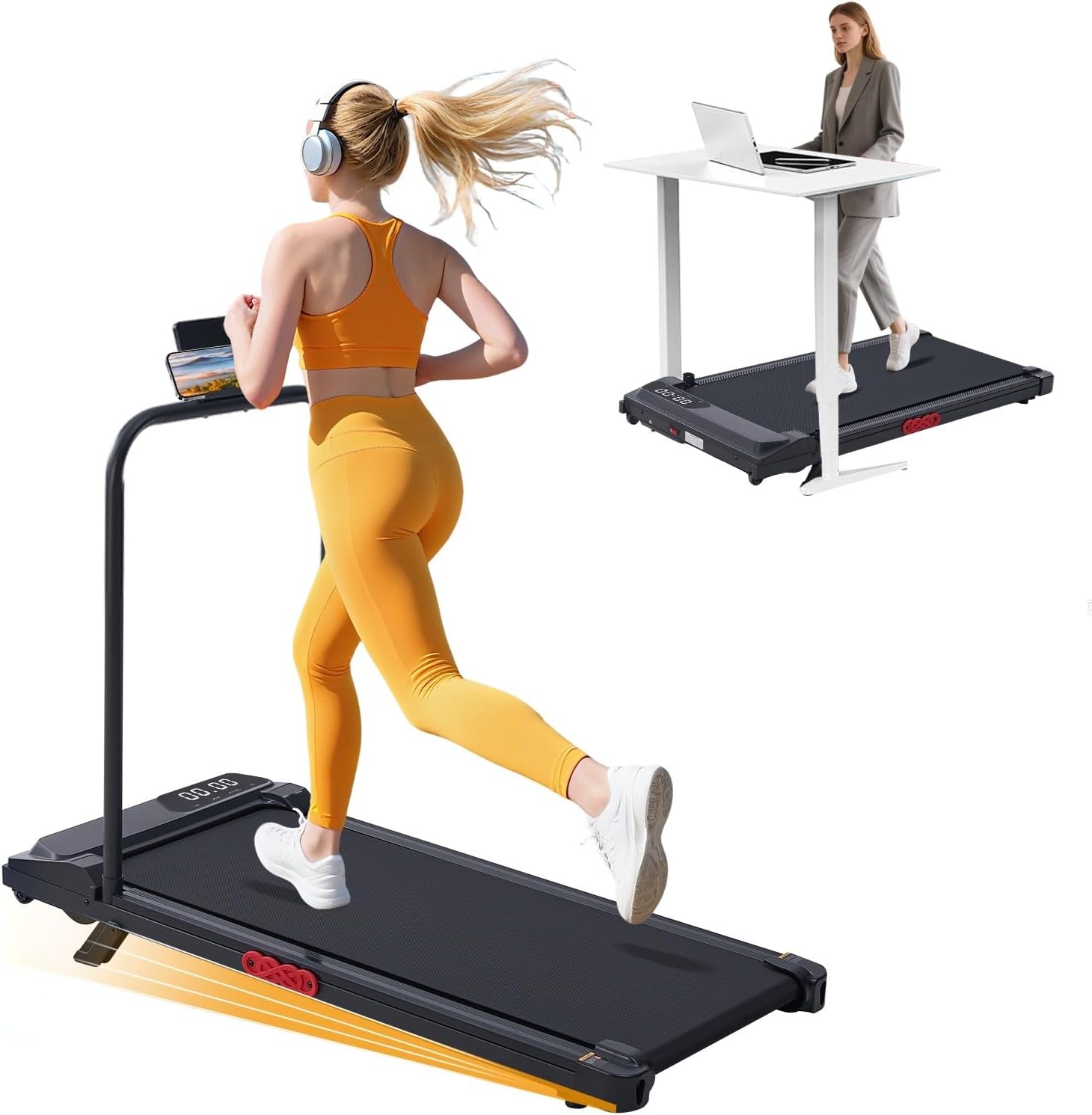 KASSADIN Walking Pad with Handles, Electric Treadmill for Home with Incline, Portable Mini Walking Pad Treadmill with Handle Bar, Small Under Desk Treadmill with Handles, 3.0HP, 0.6-7.6MPH, 350LBS