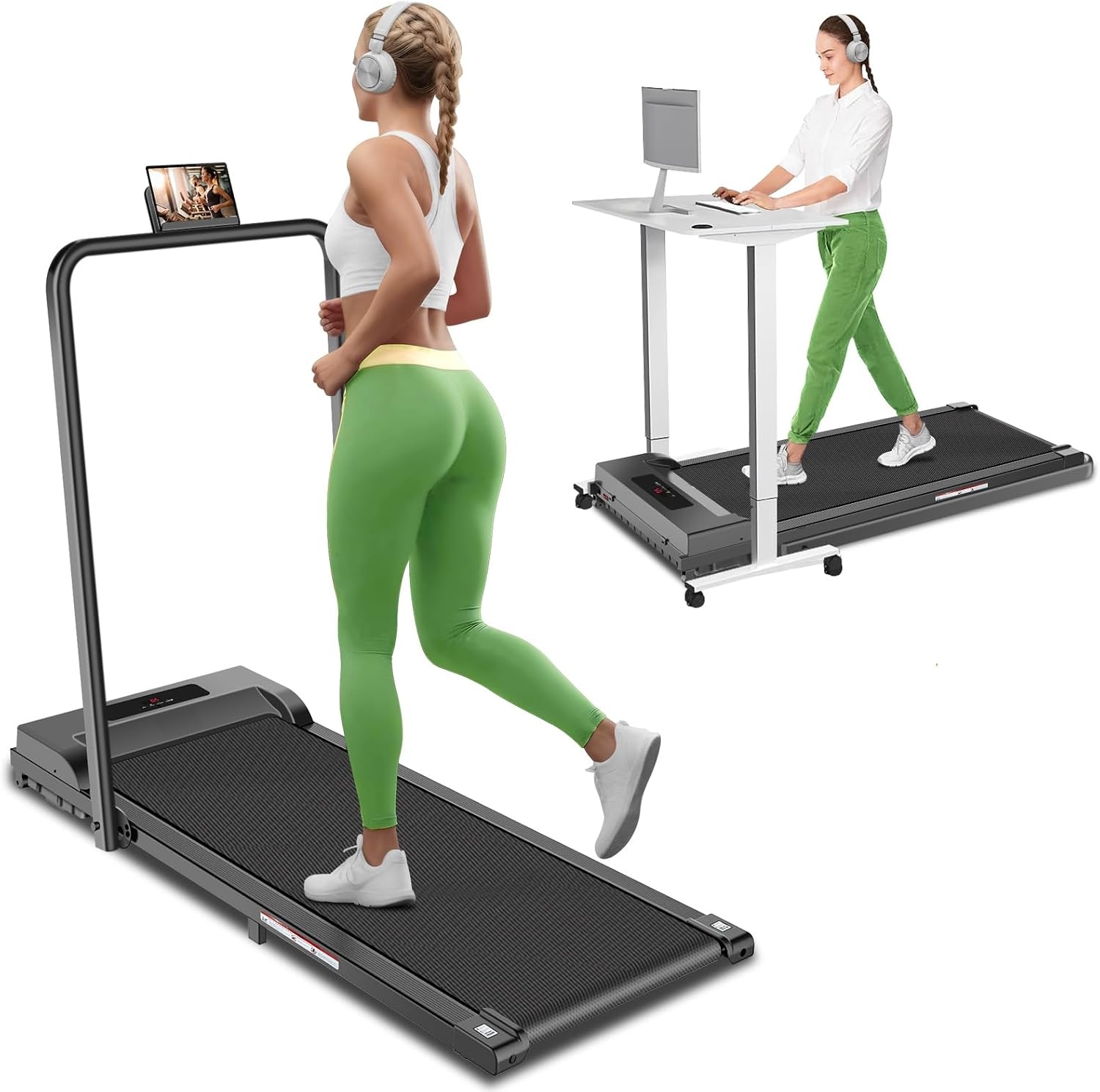 Aiteid Treadmill with Handles, Small Treadmills for Home, Portable Electric Treadmills for Home 300 lbs Capacity,Walking Pad Treadmill,Lightweight Foldable Walking Pad(Black Red)