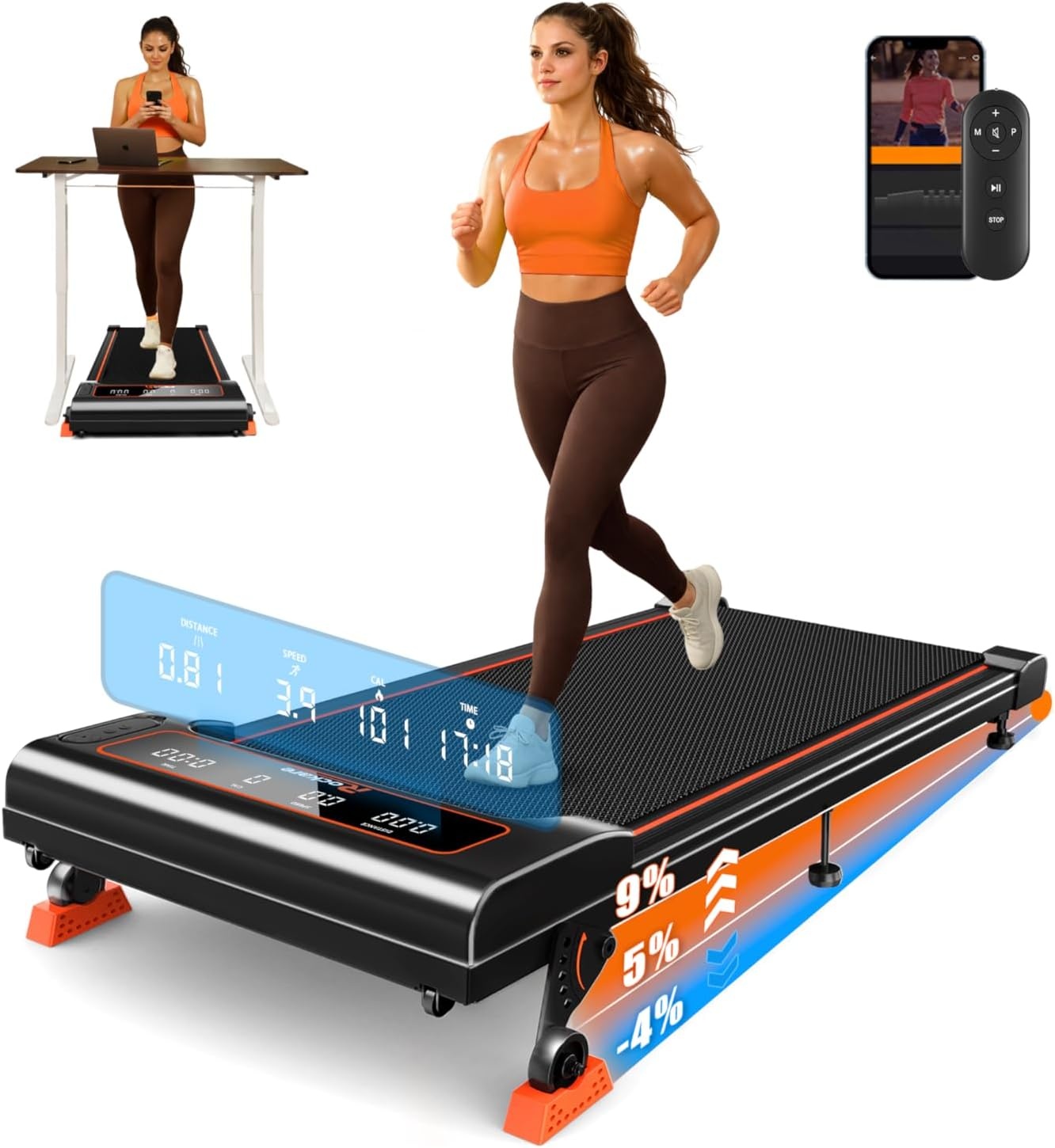 Walking Pad with Incline 9% &amp; Decline -4% 5 Level, Under Desk Treadmill