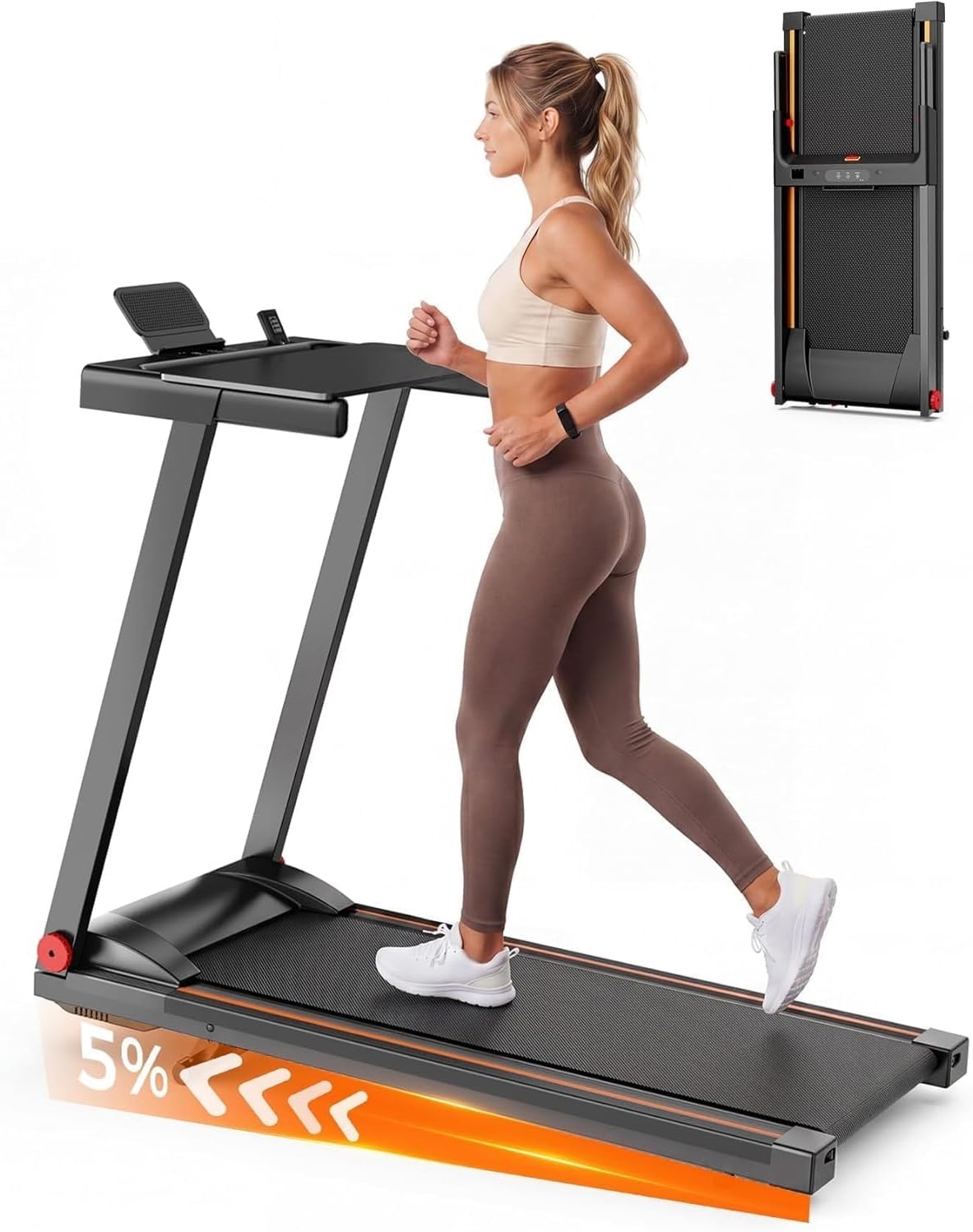 Walking Pad Treadmill with Incline, 3.0HP Quiet Motor, Folding Portable Design, 300LB Capacity, Handle Bar, Remote Control &amp; LED Display for Home and Under Desk