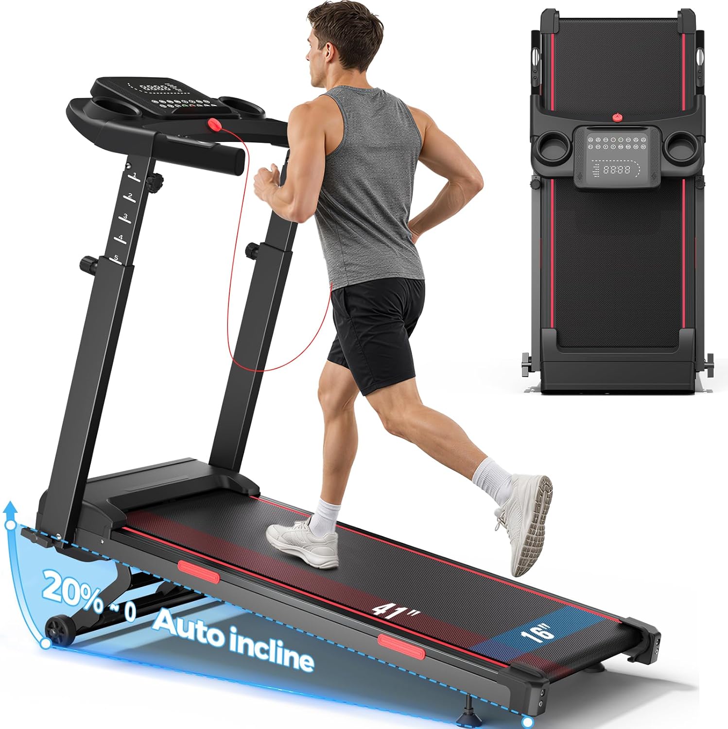 Treadmill for Home with 20% Auto Incline, Walking Pad with Handle Bar