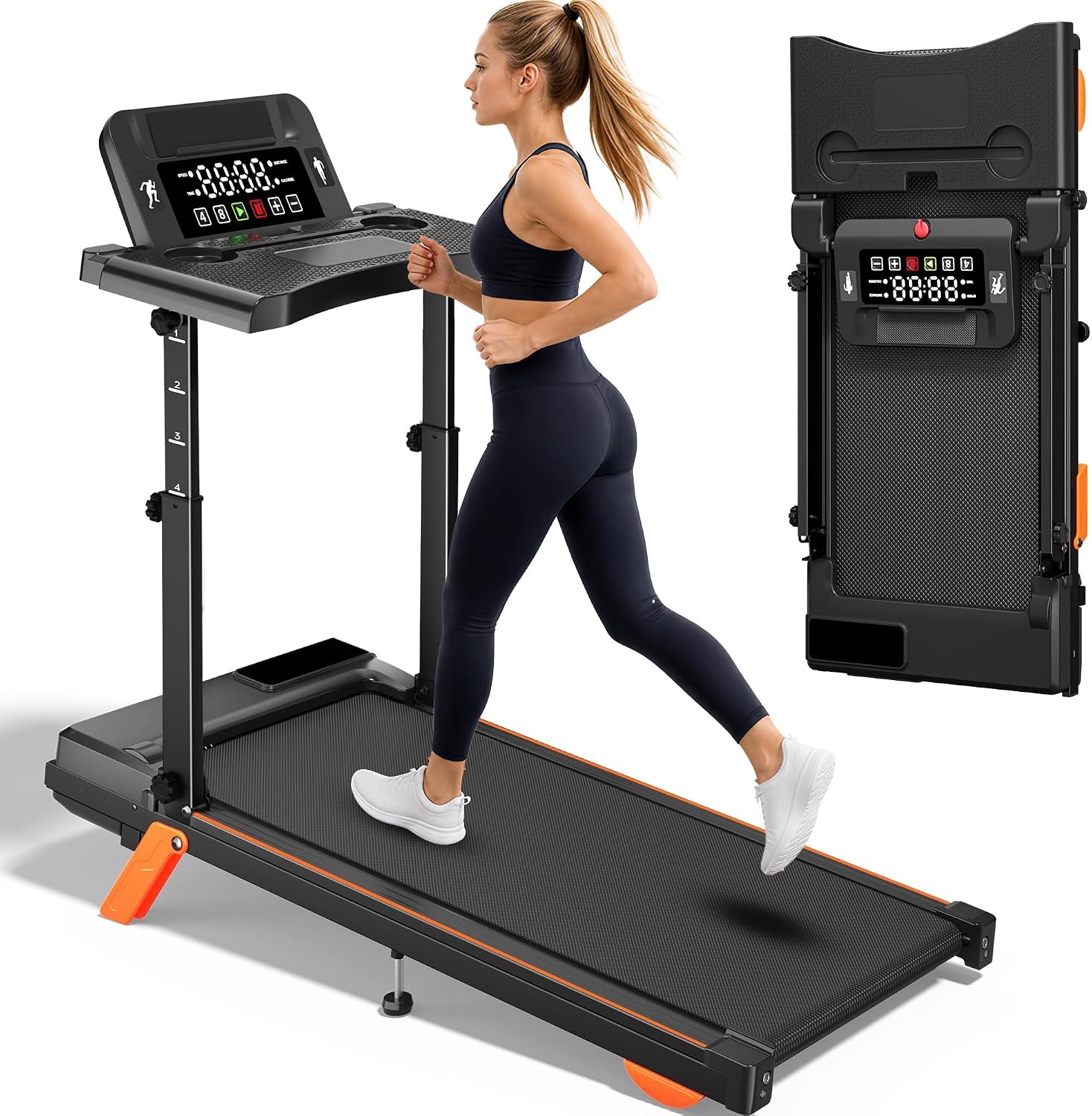 Foldable Walking Pad Treadmill with Handle Bar and 12% Incline