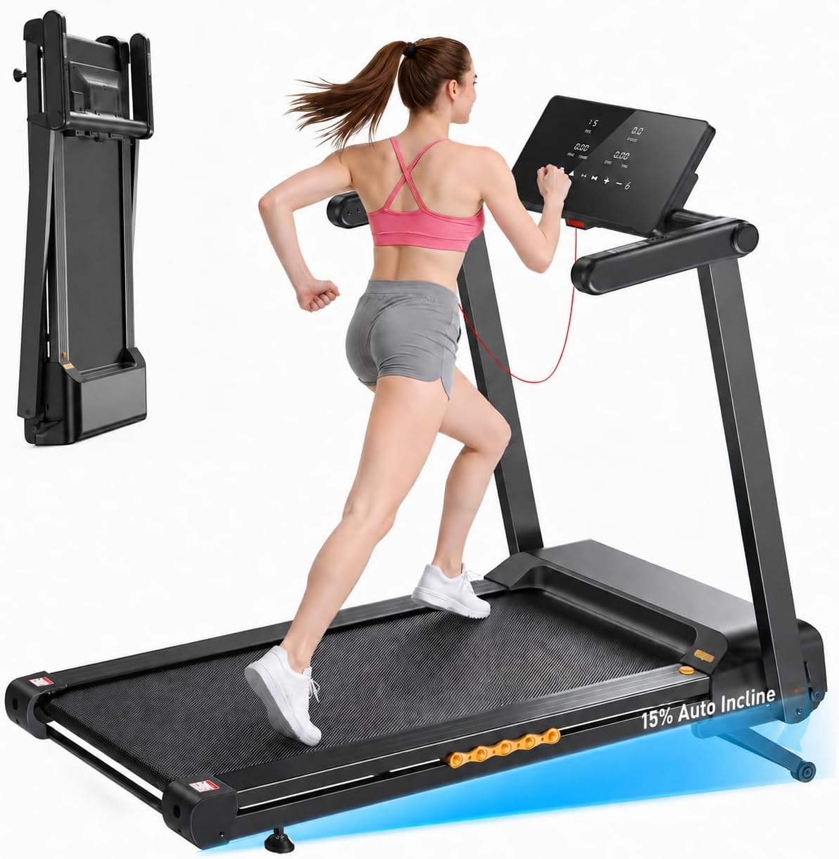 JAGJOG Foldable Treadmill, 15% Auto Incline, 300 lb, 8.8MPH, Heart Rate