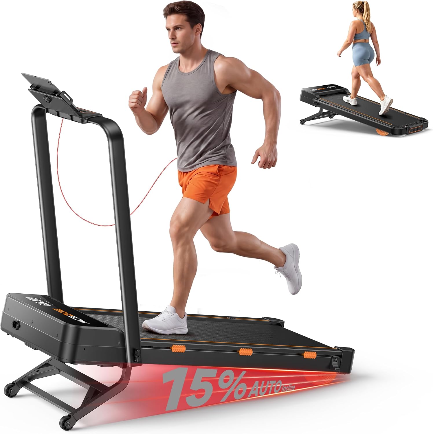 Folding Treadmill with 15% AUTO Incline and Handle Bar for Home Exercise