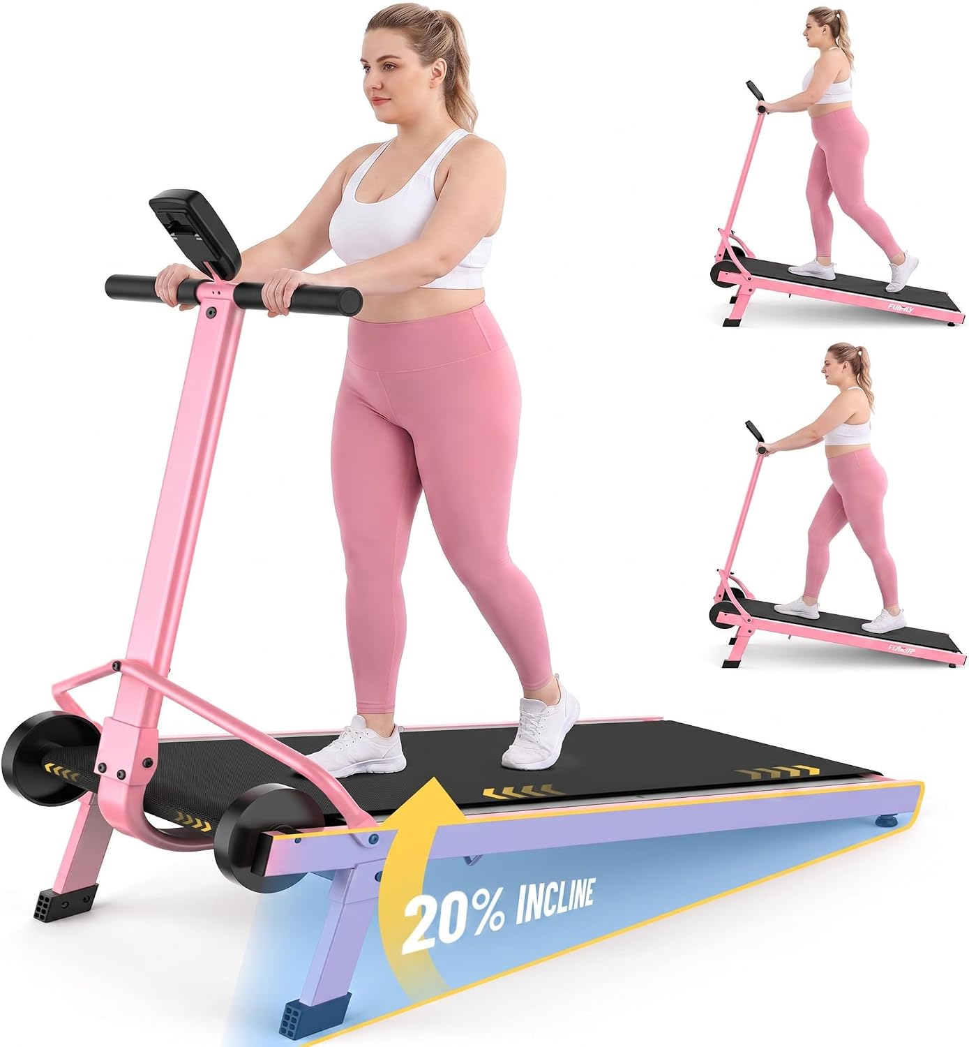 ANCHEER 20% Incline Manual Treadmill 20% Incline, Non Electric Walking Pad with Handle Bar, Up to 500LBS, Digital Monitor, Compact Motorless Treadmill for Home Outdoor