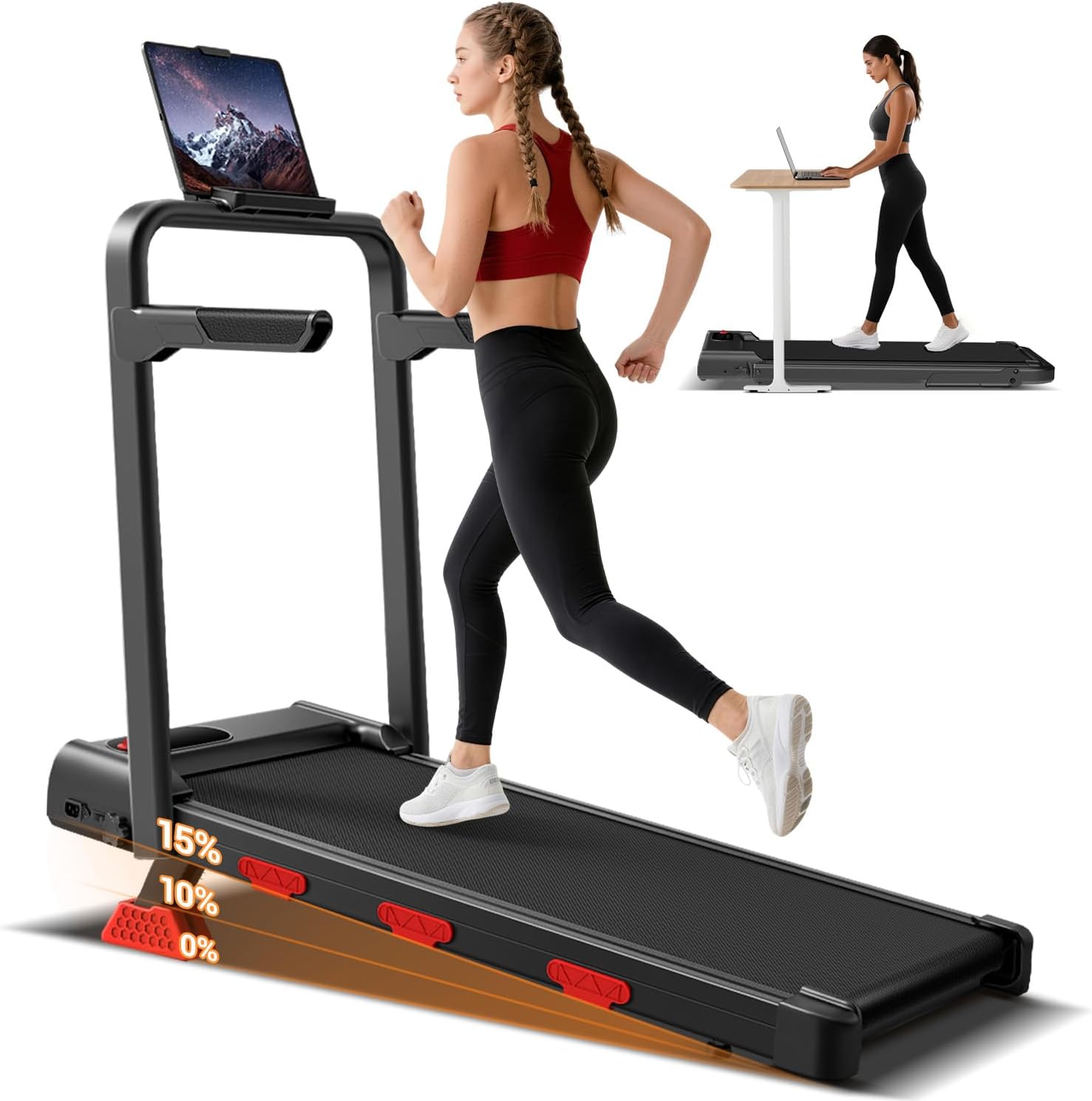 LONTEK 15% Incline Walking Pad Treadmill with Handles, Treadmills for Home