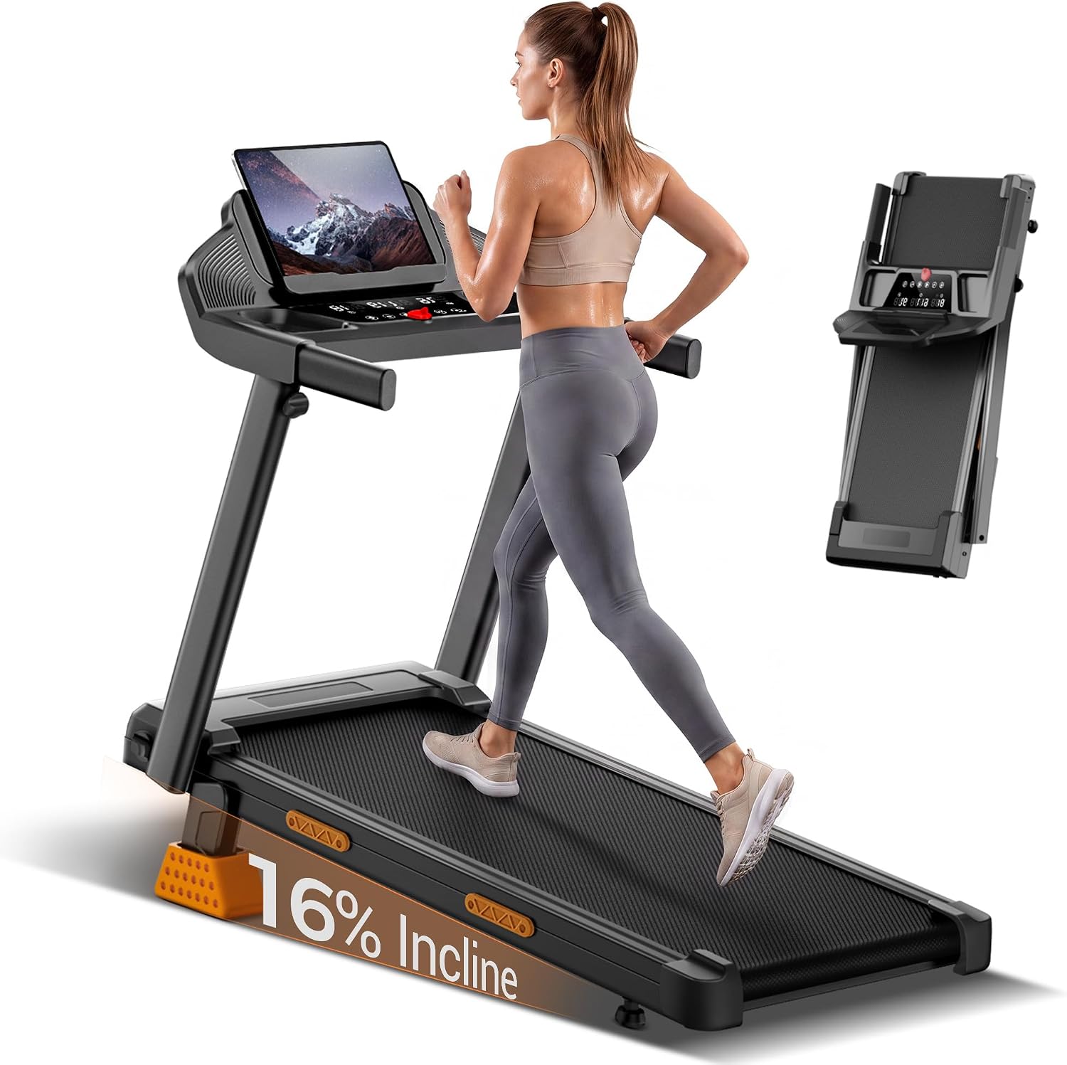 CURSOR FITNESS 16% Incline Treadmills for Home with 3 LED Displays