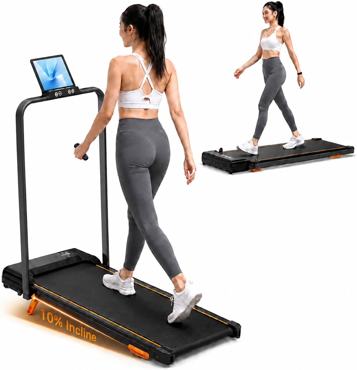 Walking Pad with Incline and Stable Handle Bar, Foldable Treadmill for Home